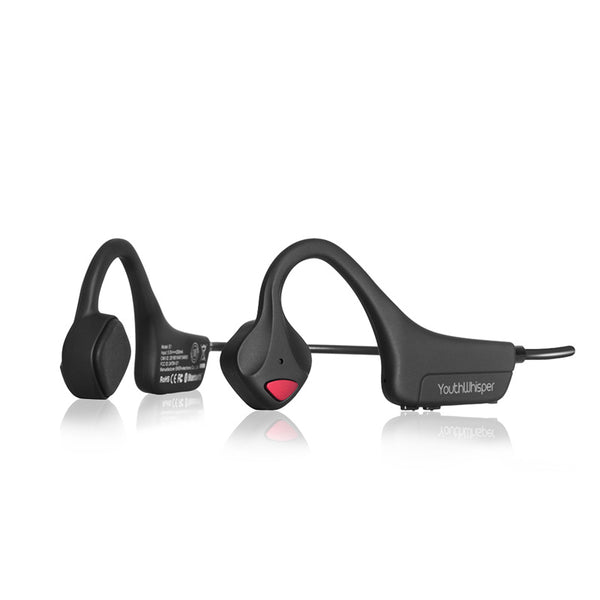 YouthWhisper Bluetooth Bone Conduction Headphones with Mic, Titanium Lightweight, Open-Ear Wireless Sweatproof for Running Hiking(Black)-Lite